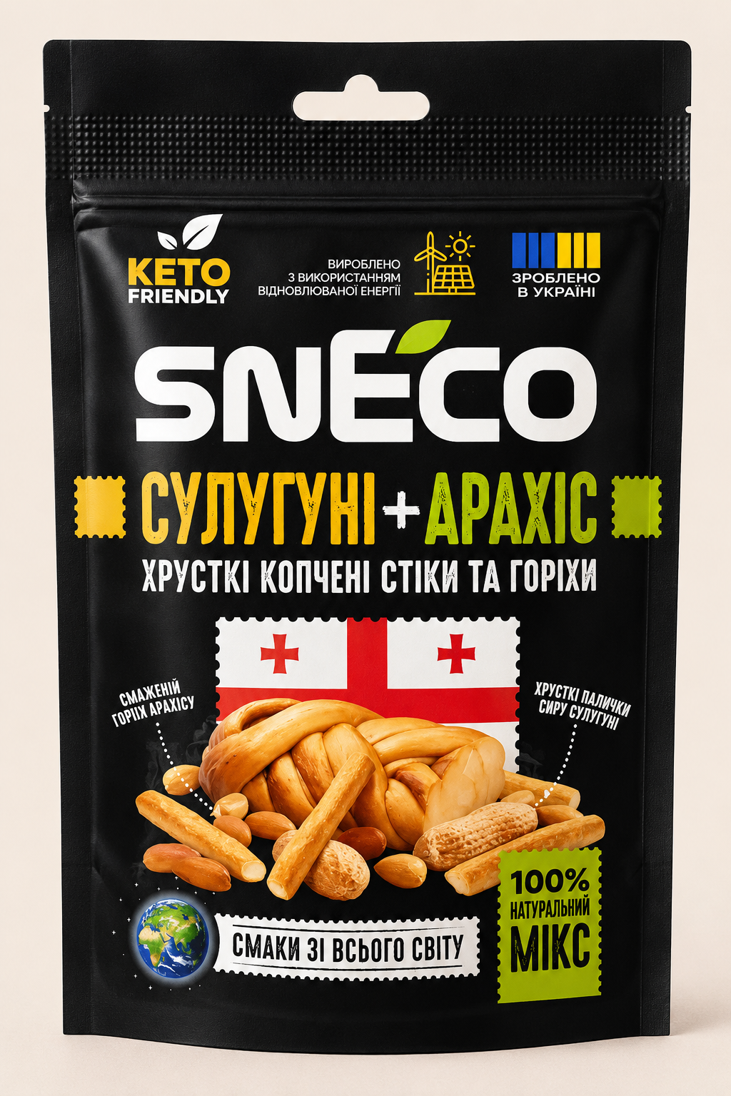 Мікс сушених сирних стіків Сулугуні + арахіс snEco без цукру, 20г