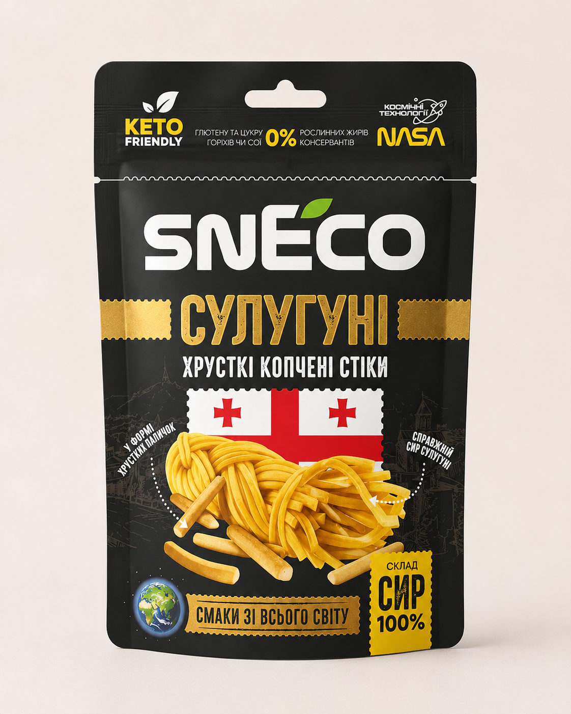 Сир сушений snEco «Сулугуні» - кето перекус без цукру (міні упаковка), 14г