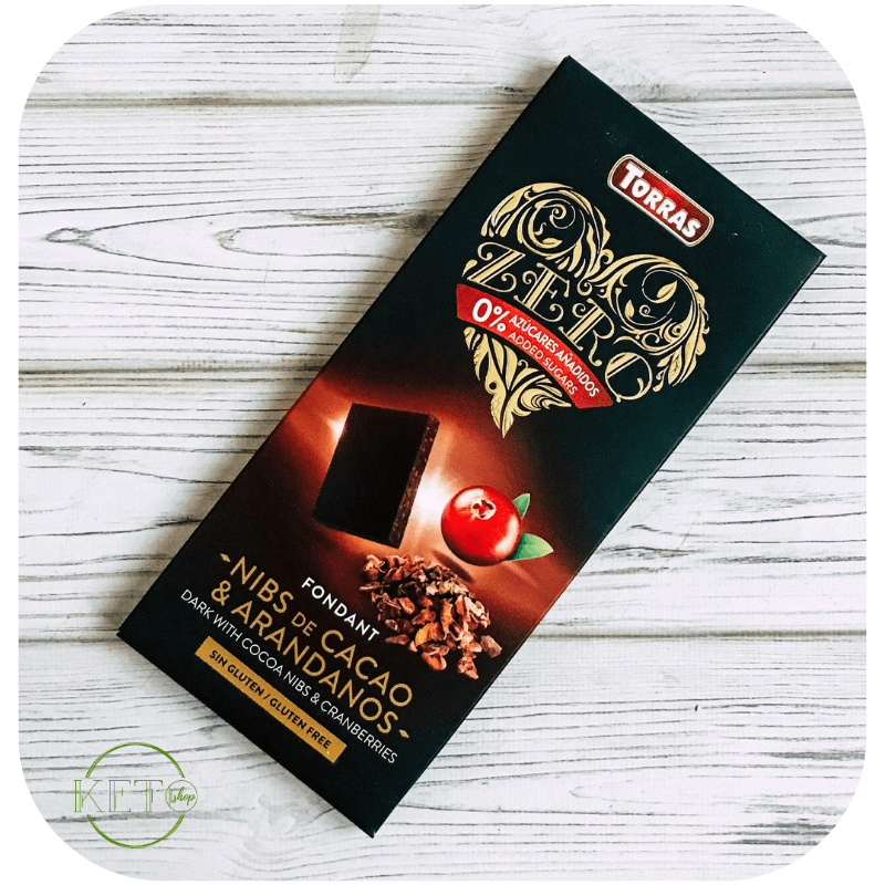Шоколад чорний без цукру Torras ZERO Dark with Cocoa Nibs & Cranberries з какао та журавлиною
